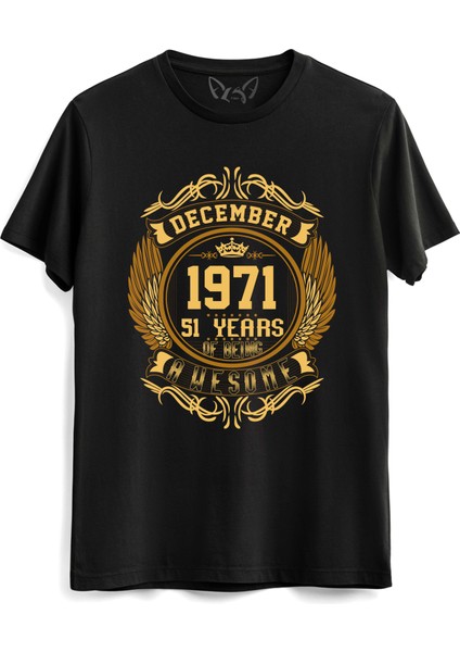 Vintage Gold Awesome Series December 1971 Siyah Tshirt