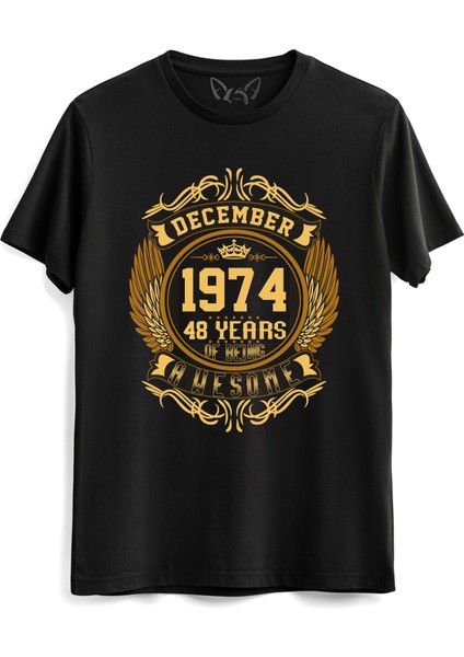 Vintage Gold Awesome Series December 1974 Siyah Tshirt