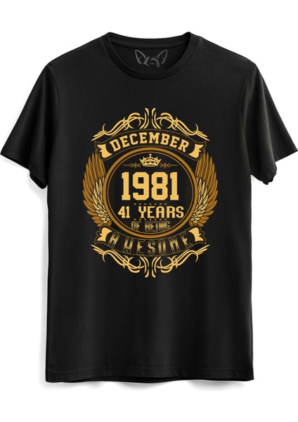 Vintage Gold Awesome Series December 1981 Siyah Tshirt