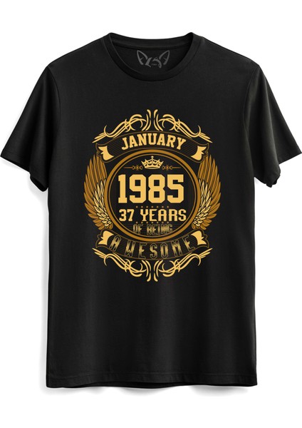 Vintage Gold Awesome Series January 1985 Siyah Tshirt