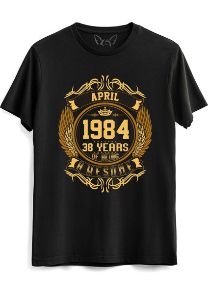 Vintage Gold Awesome Series April 1984 Siyah Tshirt