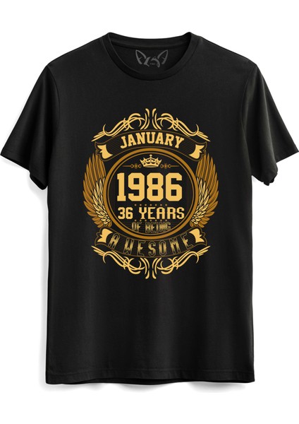 Vintage Gold Awesome Series January 1986 Siyah Tshirt