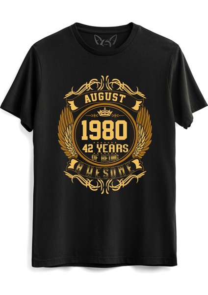 Vintage Gold Awesome Series August 1980 Siyah Tshirt