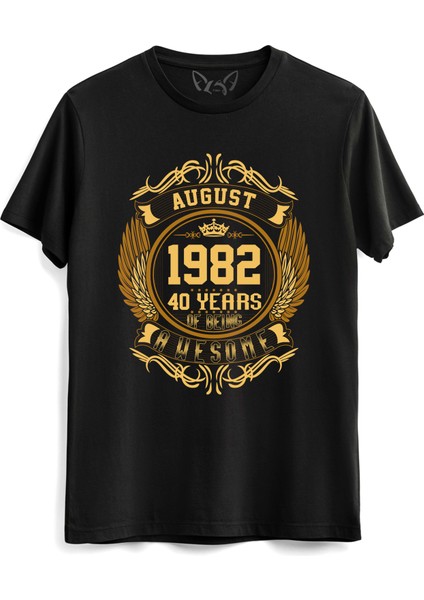 Vintage Gold Awesome Series August 1982 Siyah Tshirt