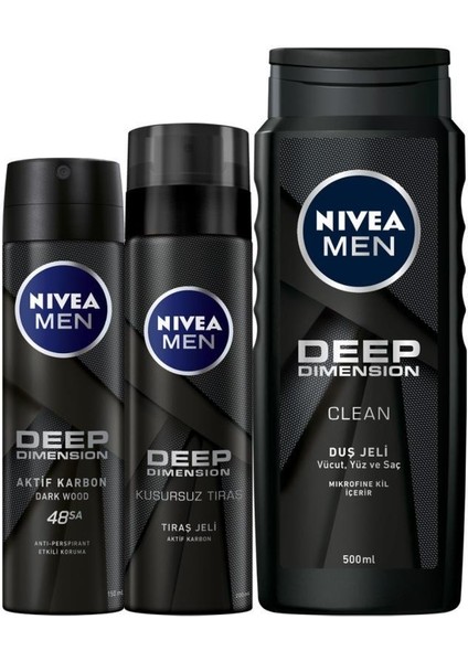 Deep Dimension Deo Sprey 150 ml + Tıraş Jeli 200 ml + Duş Jeli 500 ml