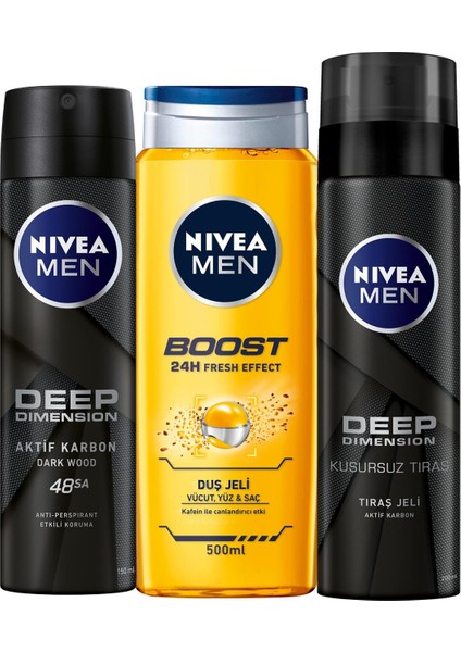 Deep Dimension Deo Sprey 150 Ml+ Boost Erkek Duş Jeli 500 Ml+ Deep Tıraş Jeli