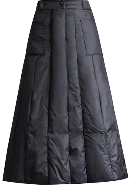 Ördek Aşağı Kış Maxi Etekler Bayan Siyah Yüksek Bel Rahat Uzun Elbise Siyah Xl (Yurt Dışından)