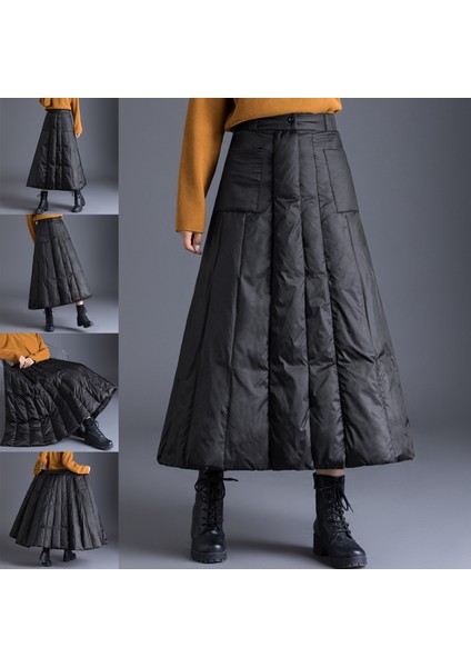 Ördek Aşağı Kış Maxi Etekler Bayan Siyah Yüksek Bel Rahat Uzun Elbise Siyah Xl (Yurt Dışından) fırsatları
