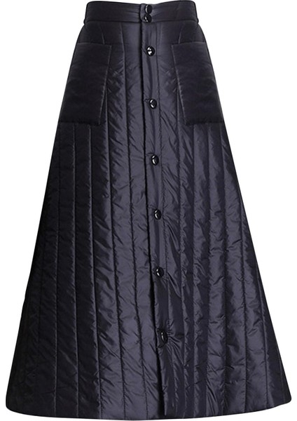 Kadın Düğmesi Maxi Kapitone Etek 1 Parça Bir Çizgi Uzun Elbise Ayak Bileği Uzunluğu 4xl (Yurt Dışından)
