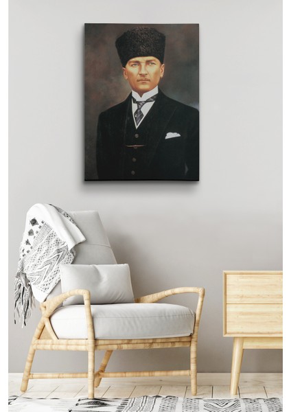 Atatürk Portre Tablosu Mustafa Kemal Atatürk Dikdörtgen Dekoratif Kanvas Tablo