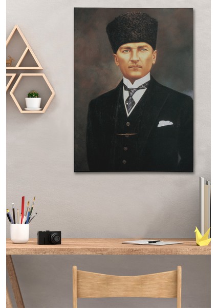 Atatürk Portre Tablosu Mustafa Kemal Atatürk Dikdörtgen Dekoratif Kanvas Tablo