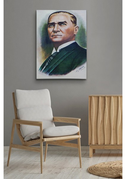 Atatürk Portre Tablosu Mustafa Kemal Atatürk Dikdörtgen Dekoratif Kanvas Tablo