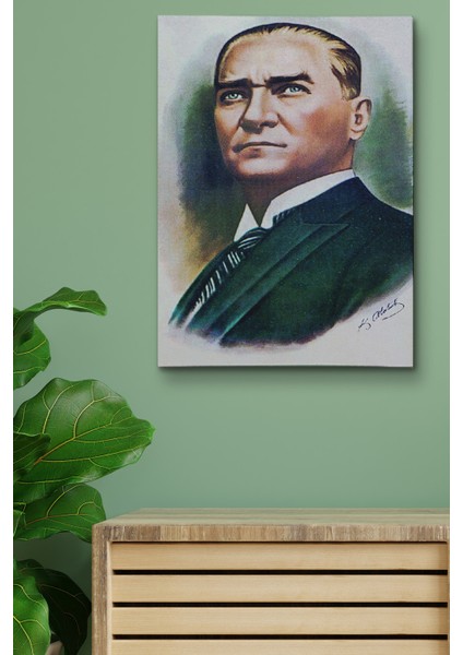 Atatürk Portre Tablosu Mustafa Kemal Atatürk Dikdörtgen Dekoratif Kanvas Tablo