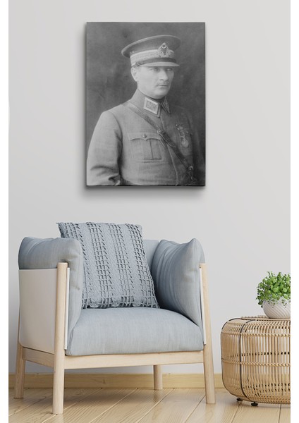 Atatürk Portre Tablosu Mustafa Kemal Atatürk Dikdörtgen Dekoratif Kanvas Tablo
