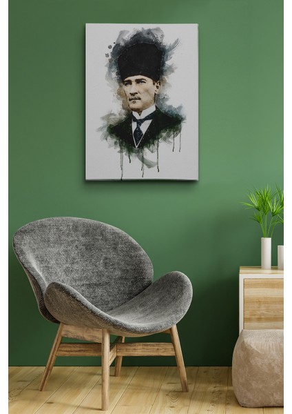 Mustafa Kemal Atatürk'ün Suluboya Görünümlü Portresi Dekoratif Kanvas Tablo