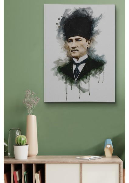 Mustafa Kemal Atatürk'ün Suluboya Görünümlü Portresi Dekoratif Kanvas Tablo fiyatları