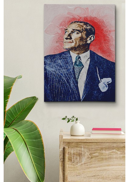 Mustafa Kemal Atatürk'ün Yağlıboya Görünümlü Portre Çizimi Dekoratif Kanvas Tablo fiyatları