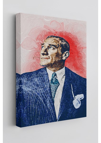 Mustafa Kemal Atatürk'ün Yağlıboya Görünümlü Portre Çizimi Dekoratif Kanvas Tablo modelleri