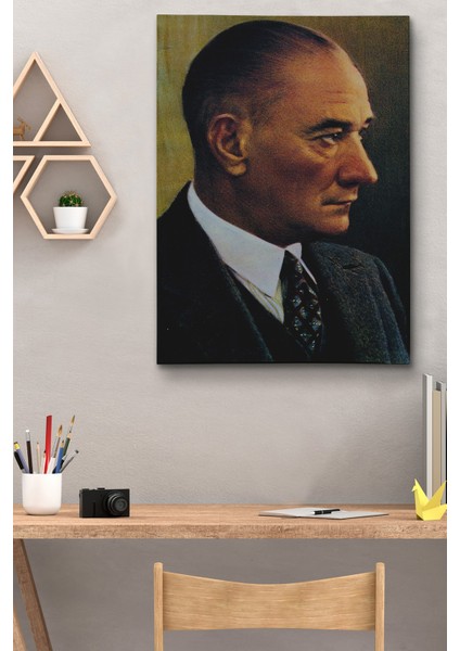 Atatürk Portre Tablosu Mustafa Kemal Atatürk Dikdörtgen Dekoratif Kanvas Tablo