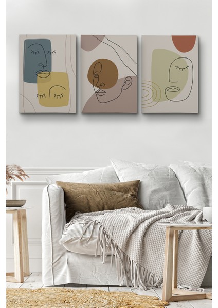 3’lü Tablo Soyut Figürlü Dekoratif Modern Duvar Kanvas Tablo Seti