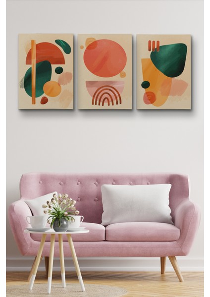 3’lü Tablo Suluboya Şekilleri Soyut Sanat Dekoratif Duvar Kanvas Tablo Seti fiyatları