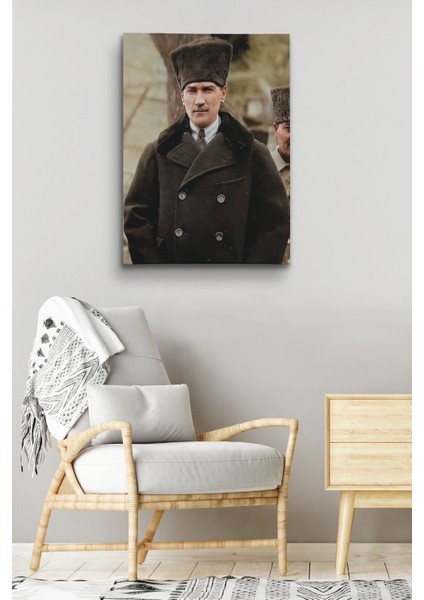 Atatürk Portre Tablosu Mustafa Kemal Atatürk Dikdörtgen Dekoratif Kanvas Tablo
