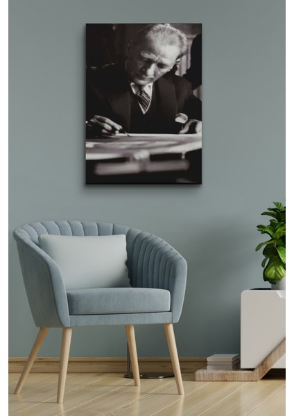 Atatürk Portre Tablosu Mustafa Kemal Atatürk Dikdörtgen Dekoratif Kanvas Tablo