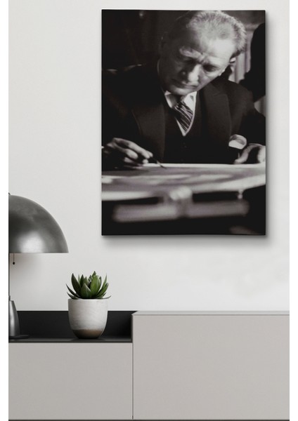 Atatürk Portre Tablosu Mustafa Kemal Atatürk Dikdörtgen Dekoratif Kanvas Tablo