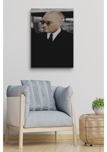 Atatürk Portre Tablosu Mustafa Kemal Atatürk Dikdörtgen Dekoratif Kanvas Tablo