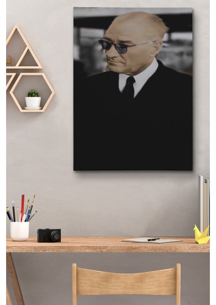 Atatürk Portre Tablosu Mustafa Kemal Atatürk Dikdörtgen Dekoratif Kanvas Tablo