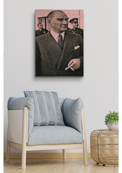 Atatürk Portre Tablosu Mustafa Kemal Atatürk Dikdörtgen Dekoratif Kanvas Tablo
