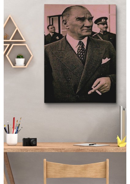 Atatürk Portre Tablosu Mustafa Kemal Atatürk Dikdörtgen Dekoratif Kanvas Tablo