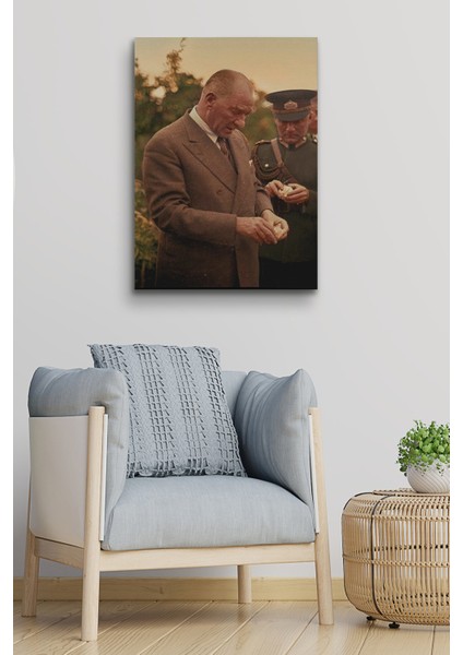 Atatürk Portre Tablosu Mustafa Kemal Atatürk Dikdörtgen Dekoratif Kanvas Tablo
