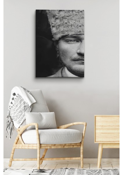 Atatürk Portre Tablosu Mustafa Kemal Atatürk Dikdörtgen Dekoratif Kanvas Tablo