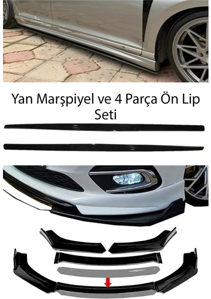 Daewoo Espero F30 Düz Yan Marşpiyel Eki + 4 Parça Beyaz Ön Ek Piano Black Bodykit Set