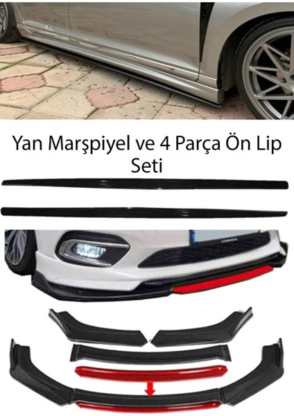 Fiat / Tofaş Tipo F30 Düz Yan Marşpiyel Eki + 4 Parça Kırmızı Ön Ek Piano Black Bodykit Set
