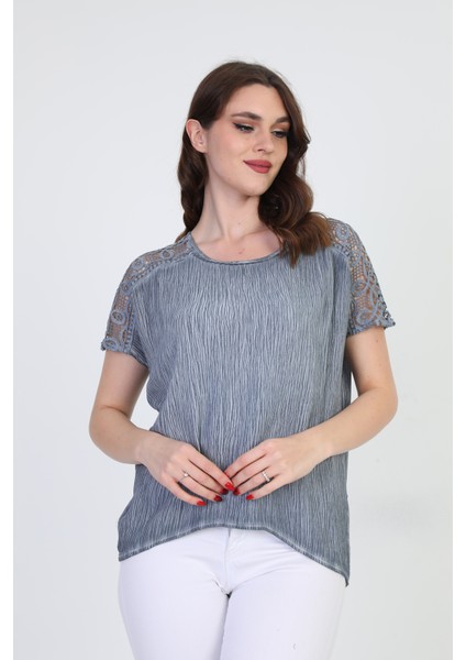 Kadın Omzu Dantel Detaylı Bluz 5010062 Indigo modelleri