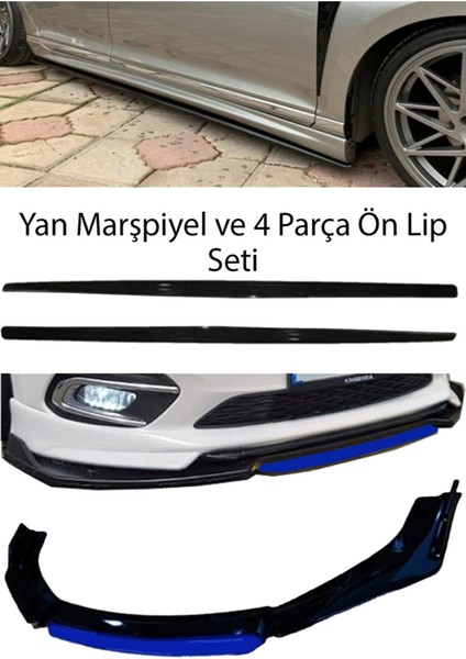 Fiat / Tofaş Tipo F30 Düz Yan Marşpiyel Eki + 4 Parça Mavi Ön Ek Piano Black Bodykit Set
