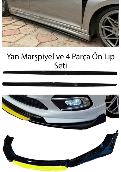 Chrysler Lhs F30 Düz Yan Marşpiyel Eki + 4 Parça Sarı Ön Ek Piano Black Bodykit Set