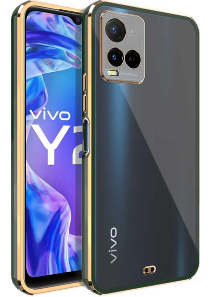 Vivo Y21S Kılıf Köşeli Gold Şeffaf Kapak