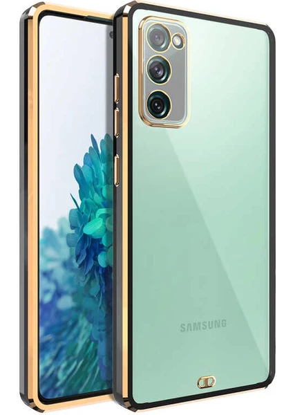 Samsung Galaxy S20 Fe Kılıf Köşeli Gold Şeffaf Kapak