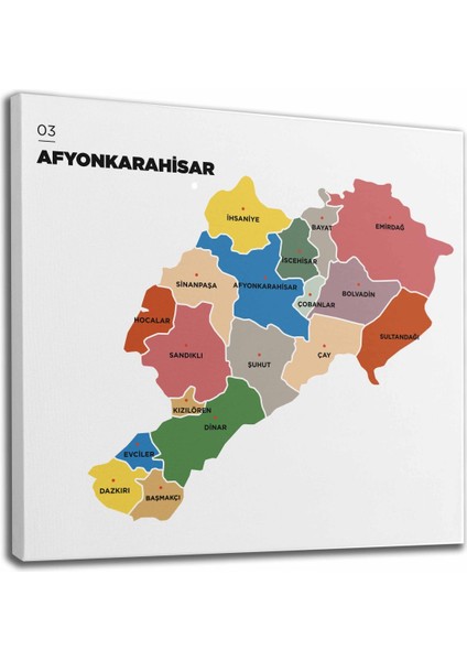 Afyonkarahisar Ili ve Ilçeler Haritası Dekoratif Kanvas Tablo 1253
