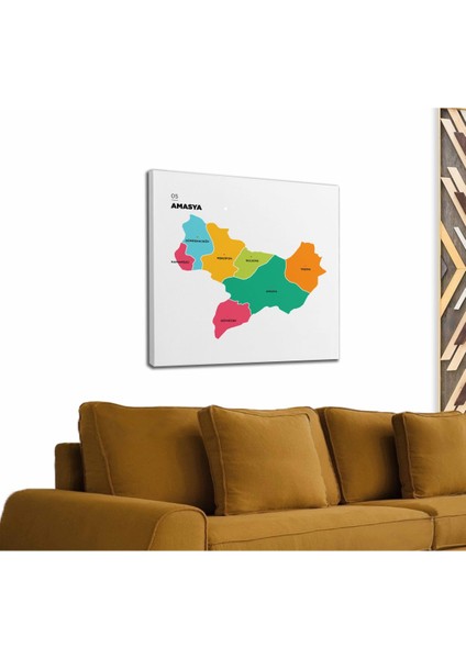 Amasya Ili ve Ilçeler Haritası Dekoratif Kanvas Tablo 1263