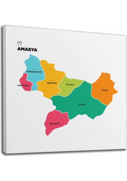Amasya Ili ve Ilçeler Haritası Dekoratif Kanvas Tablo 1263 fiyatları