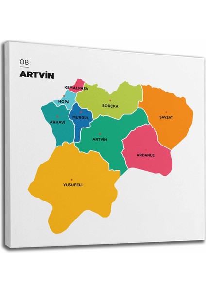Artvin Ili ve Ilçeler Haritası Dekoratif Kanvas Tablo 1273