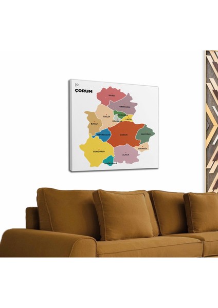Çorum Ili ve Ilçeler Haritası Dekoratif Kanvas Tablo 1316