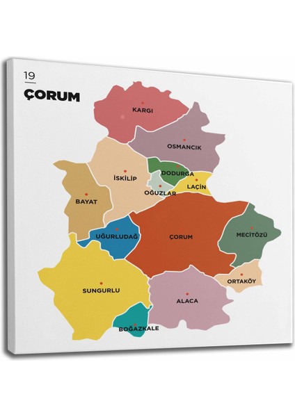 Çorum Ili ve Ilçeler Haritası Dekoratif Kanvas Tablo 1316 fiyatları