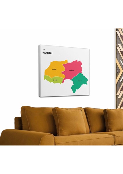 Hakkari Ili ve Ilçeler Haritası Dekoratif Kanvas Tablo 1351