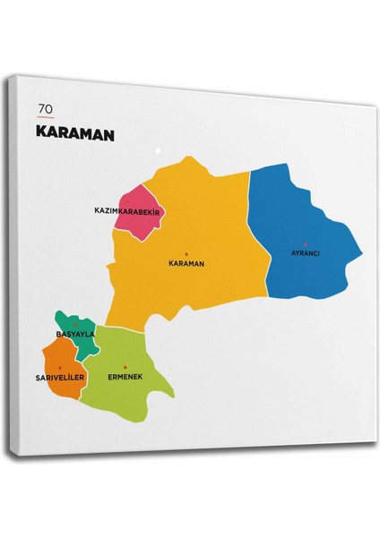 Karaman Ili ve Ilçeler Haritası Dekoratif Kanvas Tablo 1376