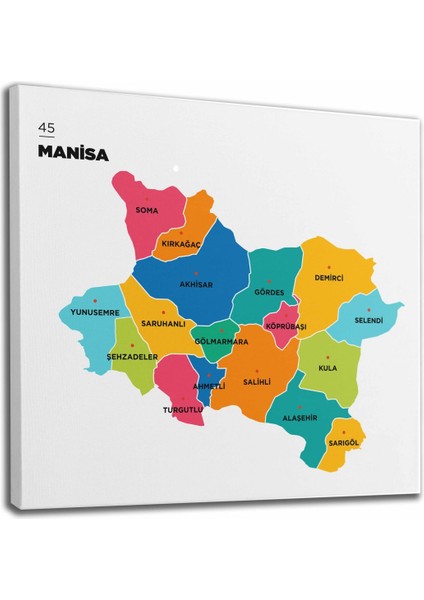 Manisa Ili ve Ilçeler Haritası Dekoratif Kanvas Tablo 1413